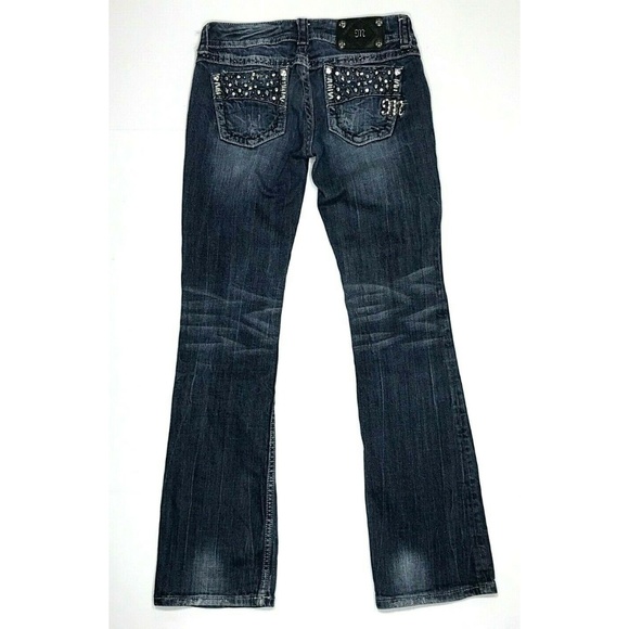 Miss Me Denim - Miss Me Low Rise Boot Cut Embellished Blue Jeans